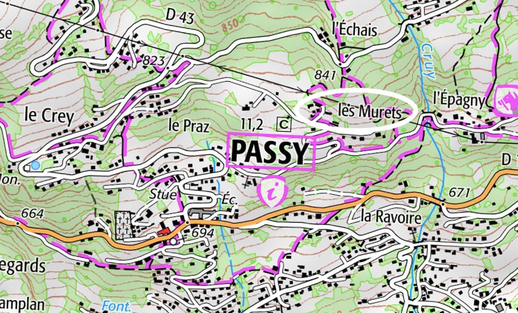 Lieu-dit Les Murets où sont installés les Jardins du coteau de Passy.